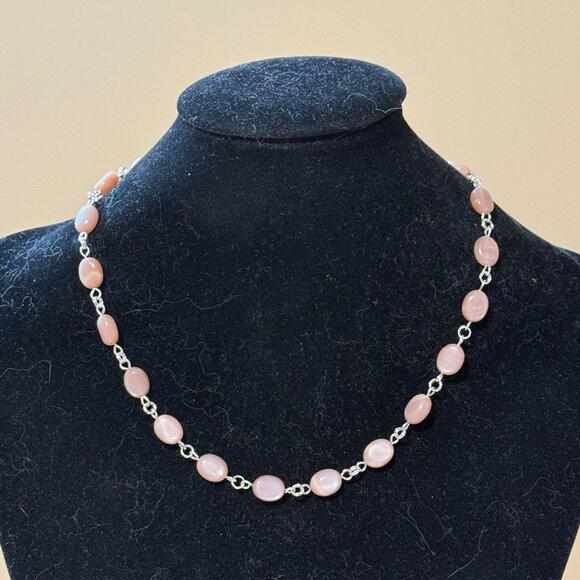 Peach Moonstone Necklace, Genuine Gemstone Adjustable Layering Choker - Picture 2 of 14